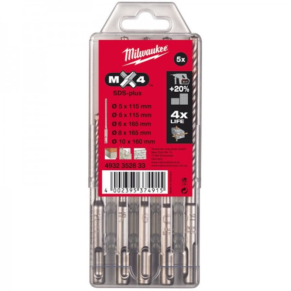 Milwaukee MX4 súprava príklepových vrtákov SDS-plus (5ks)